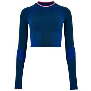 LNDR All Seasons Long Sleeve Stretch Crop Top in Blue Petrol‎